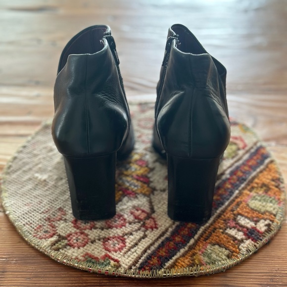 Black Leather Square Toe Ankle Boot - Picture 4 of 6